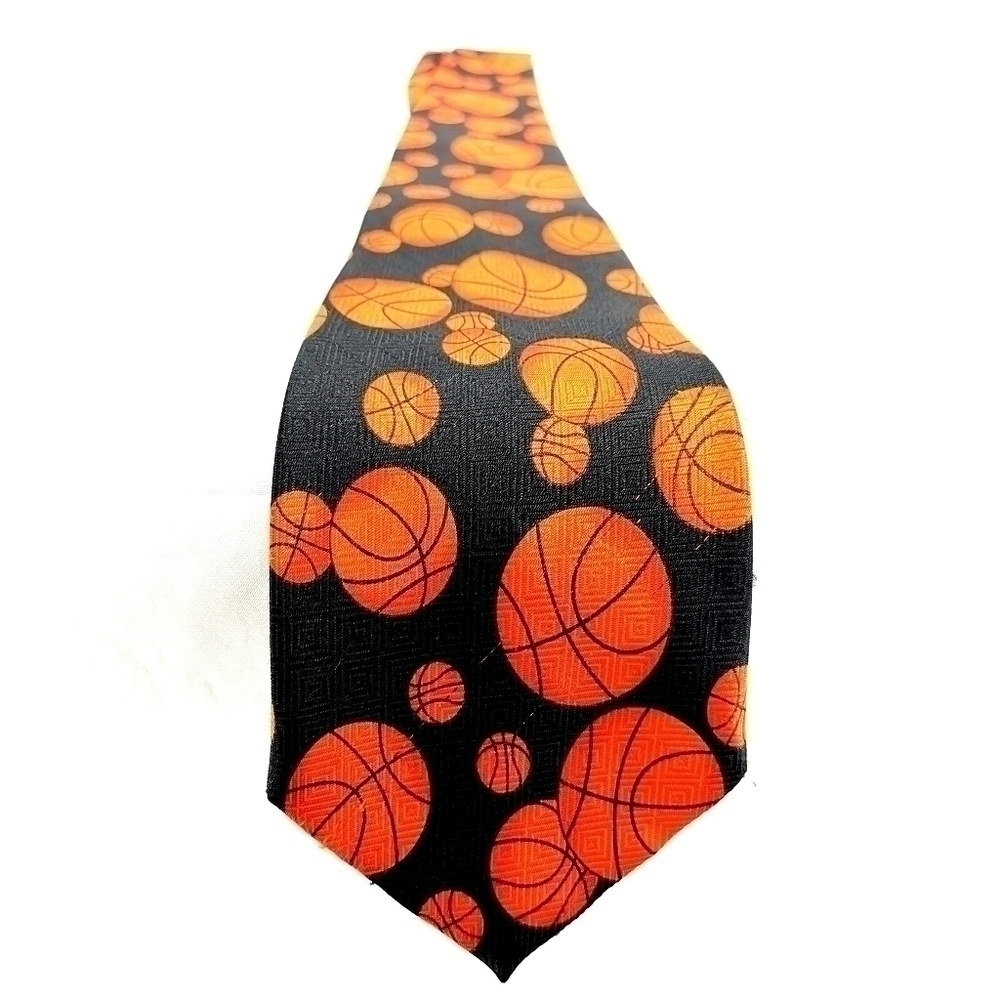 Designs By A. Rogers Basketball II ETMC Orange Sports Theme Long Neck Tie - Picture 7 of 12